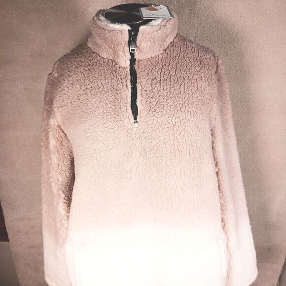 Sherpa 1/4 Zip-up Pullover Jacket Sweater Brown Beige Ombre Color Blocks S NWT - Picture 2 of 7